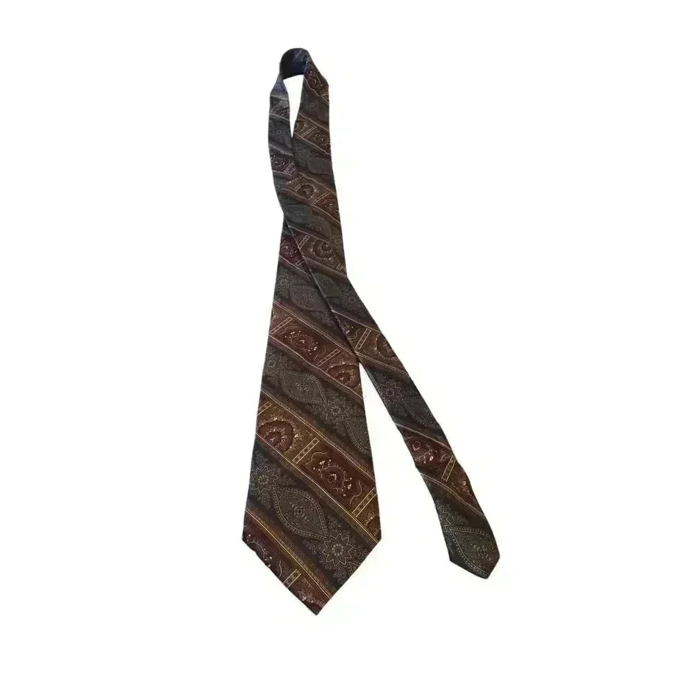 Woodward Mens Tie Silk Blue Burgundy Tan‎ Paisley Stripe Necktie Beautiful Power